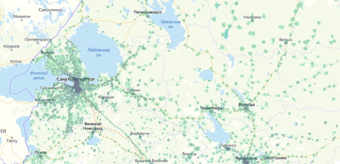 Зона покрытия МТС на карте Сочи 
